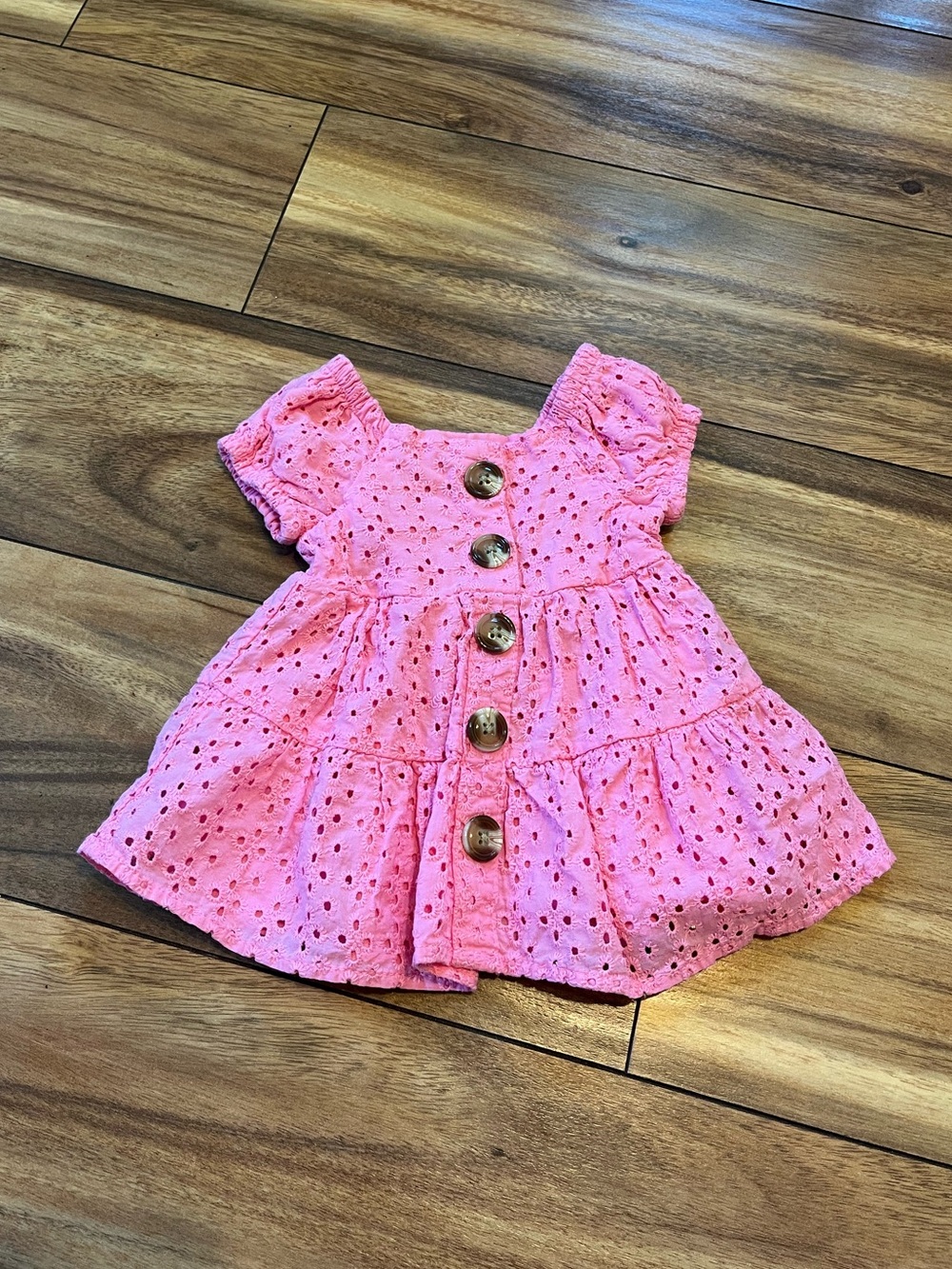 Baby girl 0-3mo Little Lass infant eyelet dress pink bubble sleeve buttons
